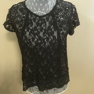 Black lace blouse sheer shirt top women’s